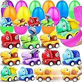 12 Pack 3.8" Jumbo Easter Eggs Filled with Dinosaur Pull Back Cars, Easter Eggs with Toys Inside Pull Back Construction Vehicles Kids Toddlers Boys Girls Easter Basket Stuffers Fillers Egg Hunt Gifts