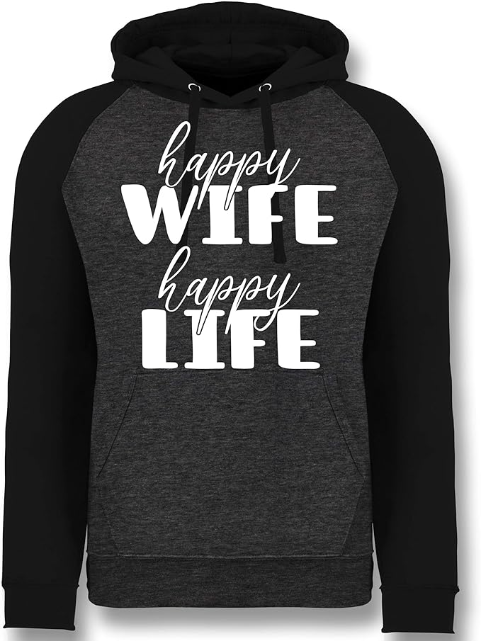 Shirtracer Sprüche Happy Wife Happy Life Lettering Combi weiß