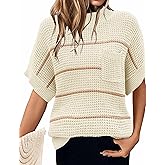 Women 2026 Sweater Vest Mock Neck Batwing Short Sleeve Oversized Ribbed Knit Tops Fall Pullover Sweater S-XXL