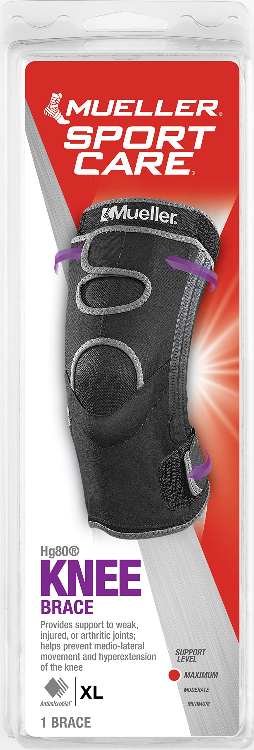 MUELLER Sports Medicine Hg80 Knee Brace, Knee Pain Relief Support for Men and Women, Ideal for Arthritis, Sprains, Black, Prevents Hyperextension, Medium
