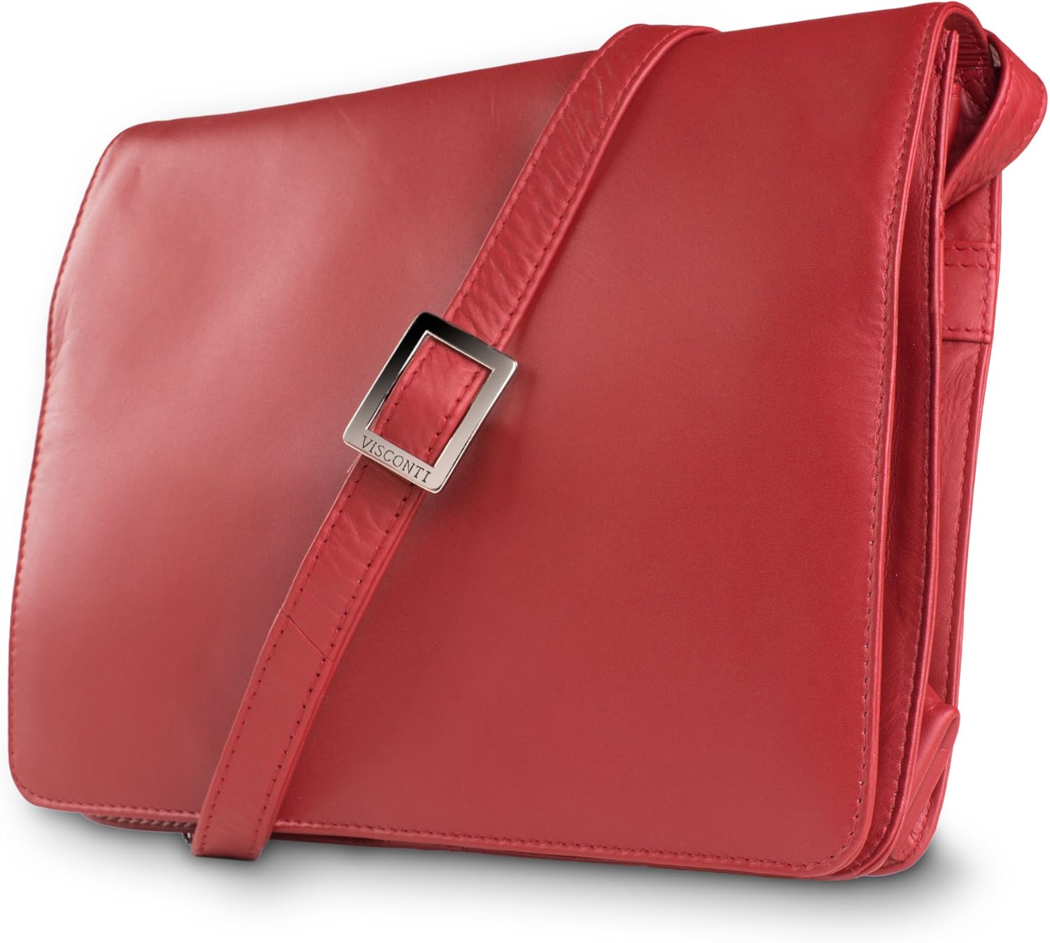 Visconti 754 Womens Medium Size Red Leather Flapover Shoulder