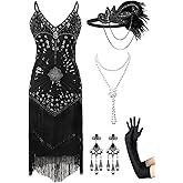 RRYIO Women's Flapper Dresses 1920s,Great Gatsby Dresses Sequin Fringe Cocktail Dress Roaring 20s Dress for Harlem