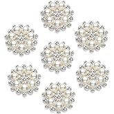 Hicarer 30 Pcs Pearl Rhinestone Flower Buttons Craft Rhinestone Embellishments Flatback Button Round Crystal for Jewelry Making Wedding Party Home Decoration and DIY