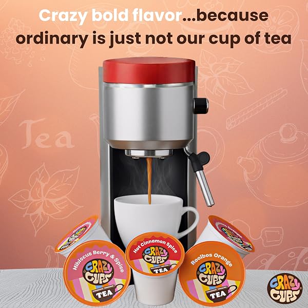 CRAZY CUPS ASSORTED TEA VARIETY PACK 50 COUNT, CINNAMON, EARL GREY, HIBISCUS BERRY & SPICE, MANGO TWIST, ROOIBOS ORANGE, SINGLE SERVE TEA PODS VARIETY PACK FOR HOT & ICED