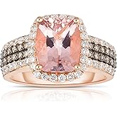 KOKAV 14K Rose Gold Genuine Morganite 2-5/8 Ct Cushion Diamonds Ring