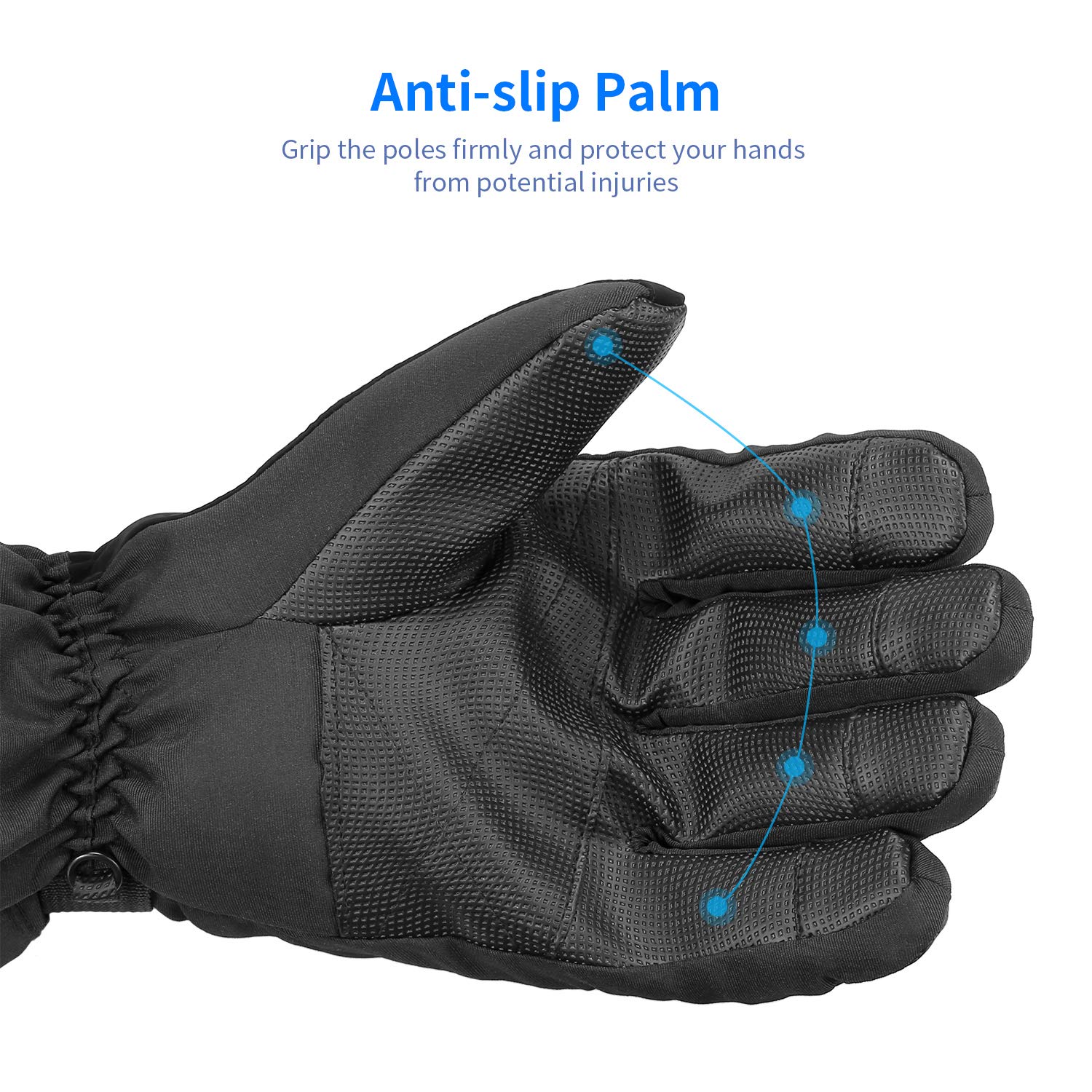 NACATIN Snowboard Gloves,Ski Gloves with Pocket Waterproof for Mens Womens,Thermal Warm Gloves 3M Thinsulate Insulated with Zipper for Winter Snowboard Cycling Snowmobile(Black)