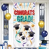 Graduation Party Decorations, 71x35 Inches Congrats Grad Door Cover Colorful Congratulations Graduate Door Banner Graduation Porch Sign Banner for Home School Indoor Outdoor Decor