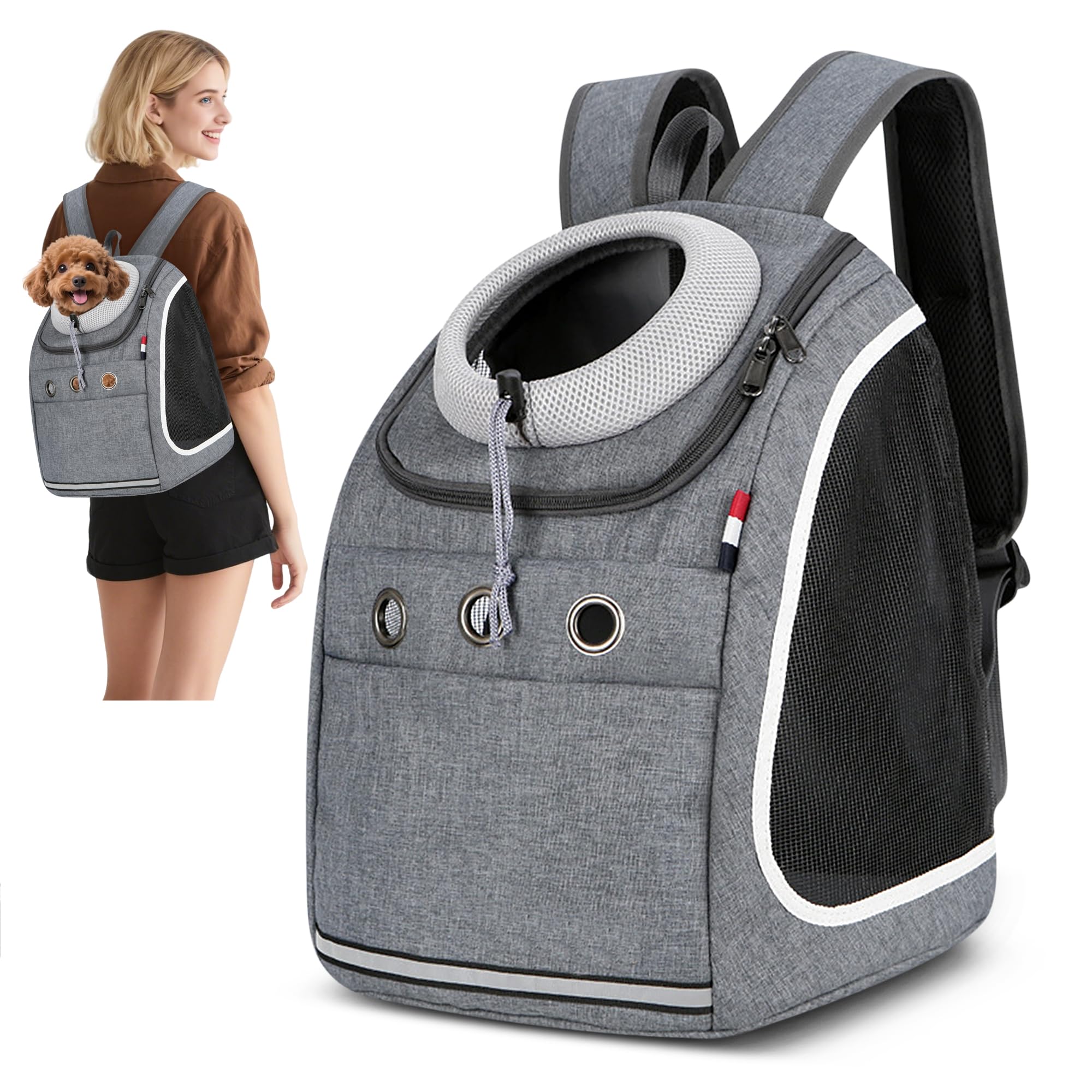 ALLSOPETS Dog Backpack Portable Cat Carrier Bag Travel Pet Backpack for Small Dog Cats Breathable Dog Rucksack Pet Carrying Bag for Travel Hiking Camping Outdoor (Dark Gray)
