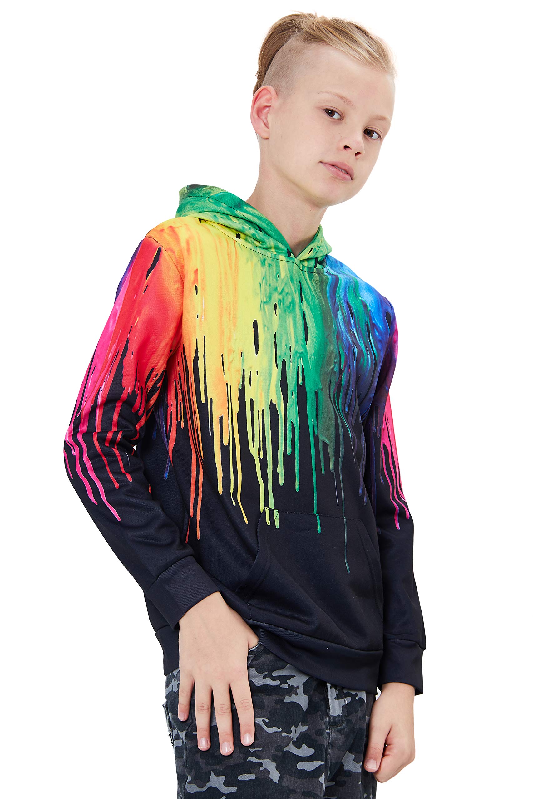 Boys Girls Colorful Tie Dye Hoodies 3D Printed Long Sleeve O Neck Fleece Sweatshirt Cool Spring Autumn Winter Hooded Tops for School Party Hit Birthday Outing Large 6-8T