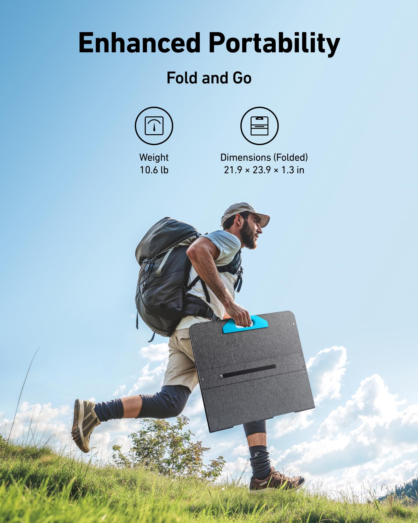 Anker SOLIX PS100 Solar Panel with Adjustable Kickstand, 100W Foldable Portable Solar Charger, IP67 Waterproof, 23% Higher Energy Conversion Efficiency, for Camping, RVs, and Blackouts