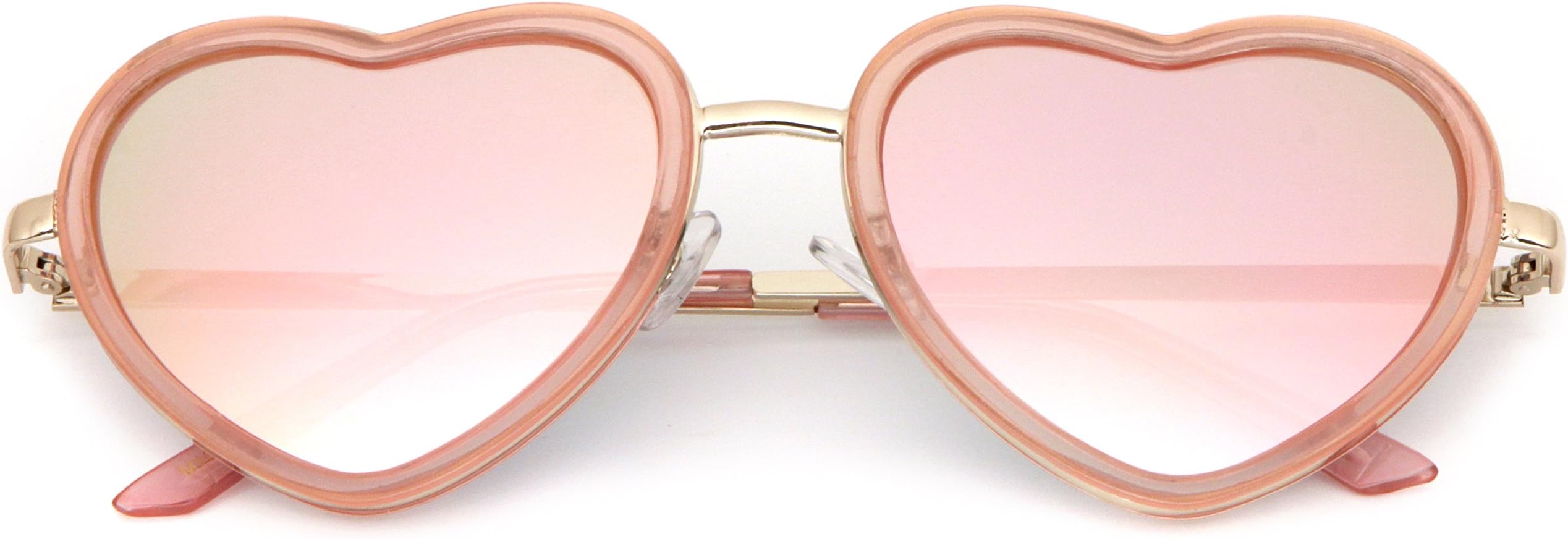 Pink Double Plastic Metal Frame Heart Shaped Sunglasses
