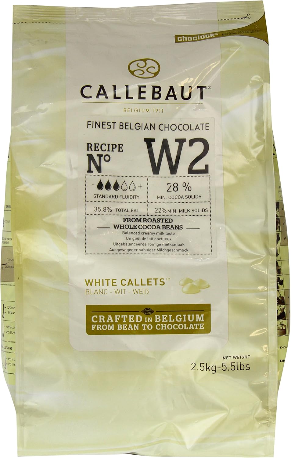 Callebaut W2 Finest Belgian White Chocolate Callets 28.0% Cocoa 2.5kg, 2.5 kg (Pack of 1)