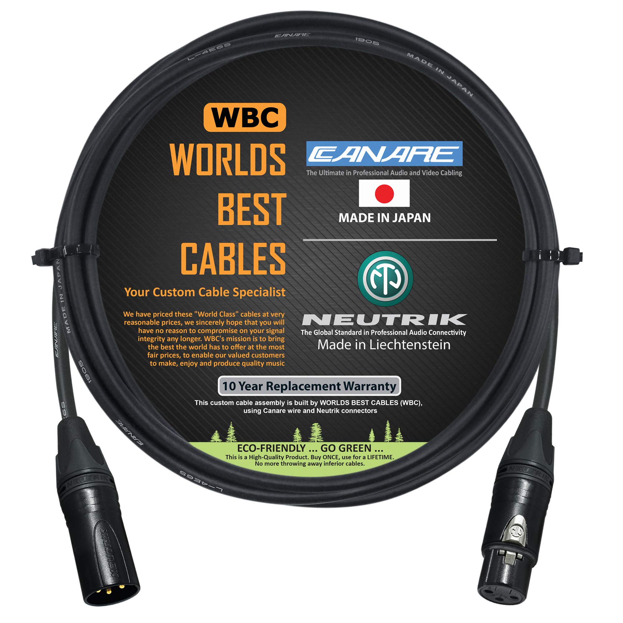 0.5 Meter - Canare L-4E6S - Star Quad Microphone Cable with Neutrik Gold XLR-Male to XLR-Female Connectors