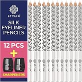 Stylia Waterproof White Eyeliner Pencil For Women &ndash; Long-Lasting Microblading Supplies Brow Pencil, Perfect for Defining, Highlighting &amp; Brightening Eyes (12PC White)