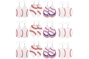 ZELARO 12 Pairs Baseball Earrings Faux Leather Baseball Dangle Earrings Baseball Gift for Fans Moms and Girls Cheerleaders Sports Ball Earrings for Women Teen Girls Sports Lovers Cheerleaders Baseball Team