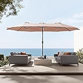 Sophia & William 15 ft Extra Large Patio Umbrella with Base Included, Rectangular Outdoor Umbrella Heavy Duty, Market Umbrella Double-sided Fade Resistant for Pool Garden Backyard, Beige