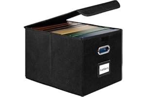 TIANSE Portable File Storage Box with Lids, Foldable Linen Decorative File Organizer Box, Storage for Letters, Legal Documents, Office Documents, Books, Suit for Office or Home (Black-1 Pack)