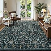 Vibrug 8x10 Area Rugs for Living Room, Floral Vintage Washable Rugs, Soft Boho Non-Slip Low Pile Carpets, Large Area Rug for Dining Room Bedroom Farmhouse Home Indoor Nursery, Dark Blue