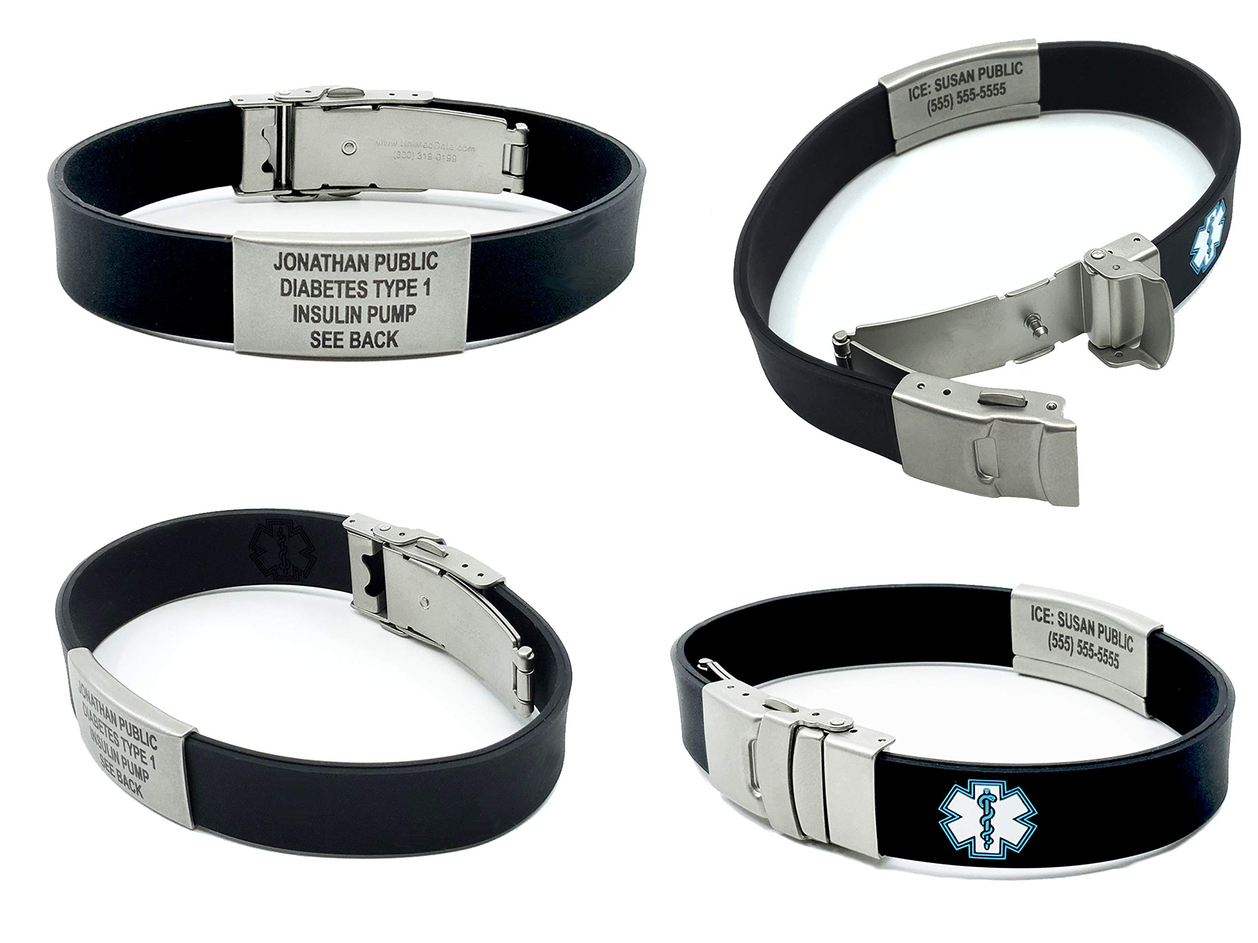 Sport/Slim Waterproof Medical Alert Bracelet. Incl. 9 Lines Engraving. Choose Colors! (Black)