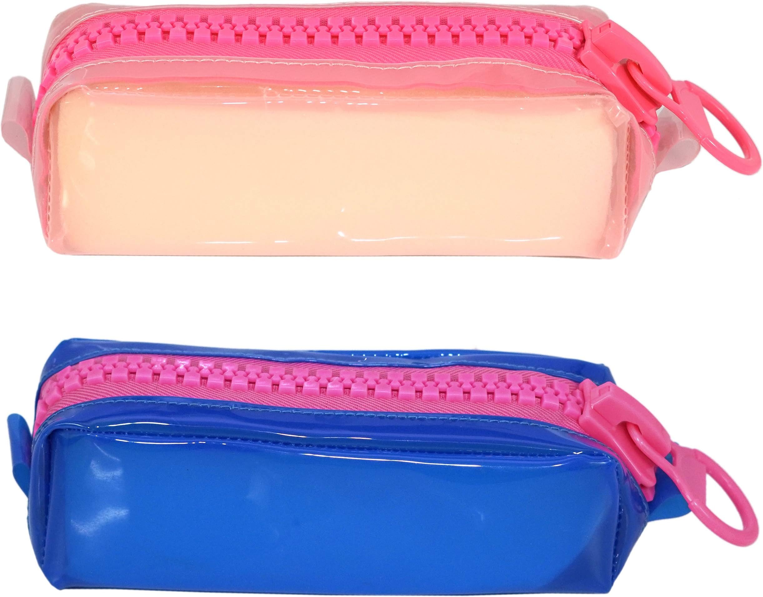 KARP Plastic Multipurpose Transparent Pouch with Large Zipper (Pink & Blue)