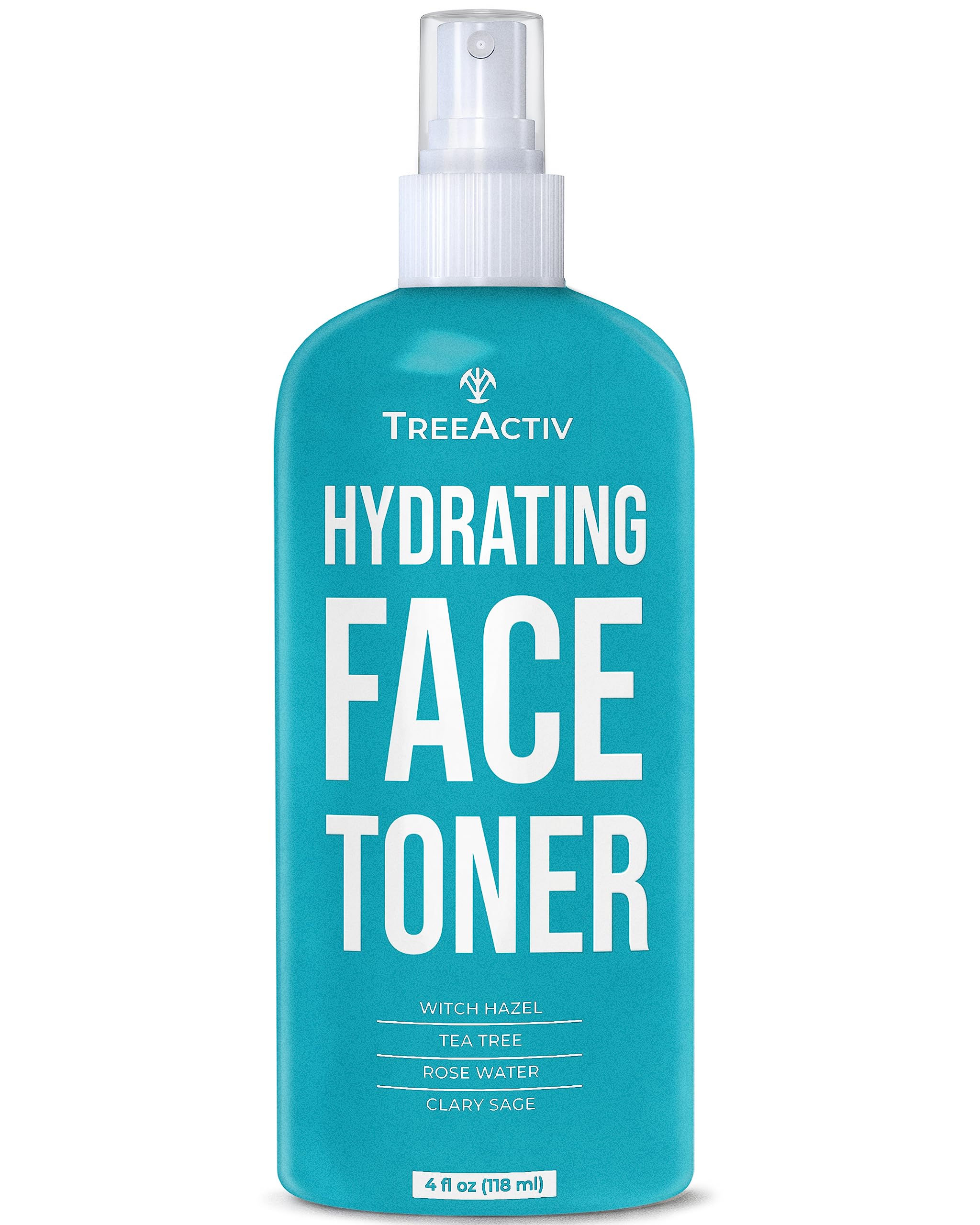 TreeActiv Balancing Herbal Toner | Facial Skin Moisturizer | Witch Hazel | Rose Water | Clary Sage | Tea Tree | Natural Astringent | Alcohol-Free | Reduce Oily Face Acne | Men, Women, Teens | 4 fl oz