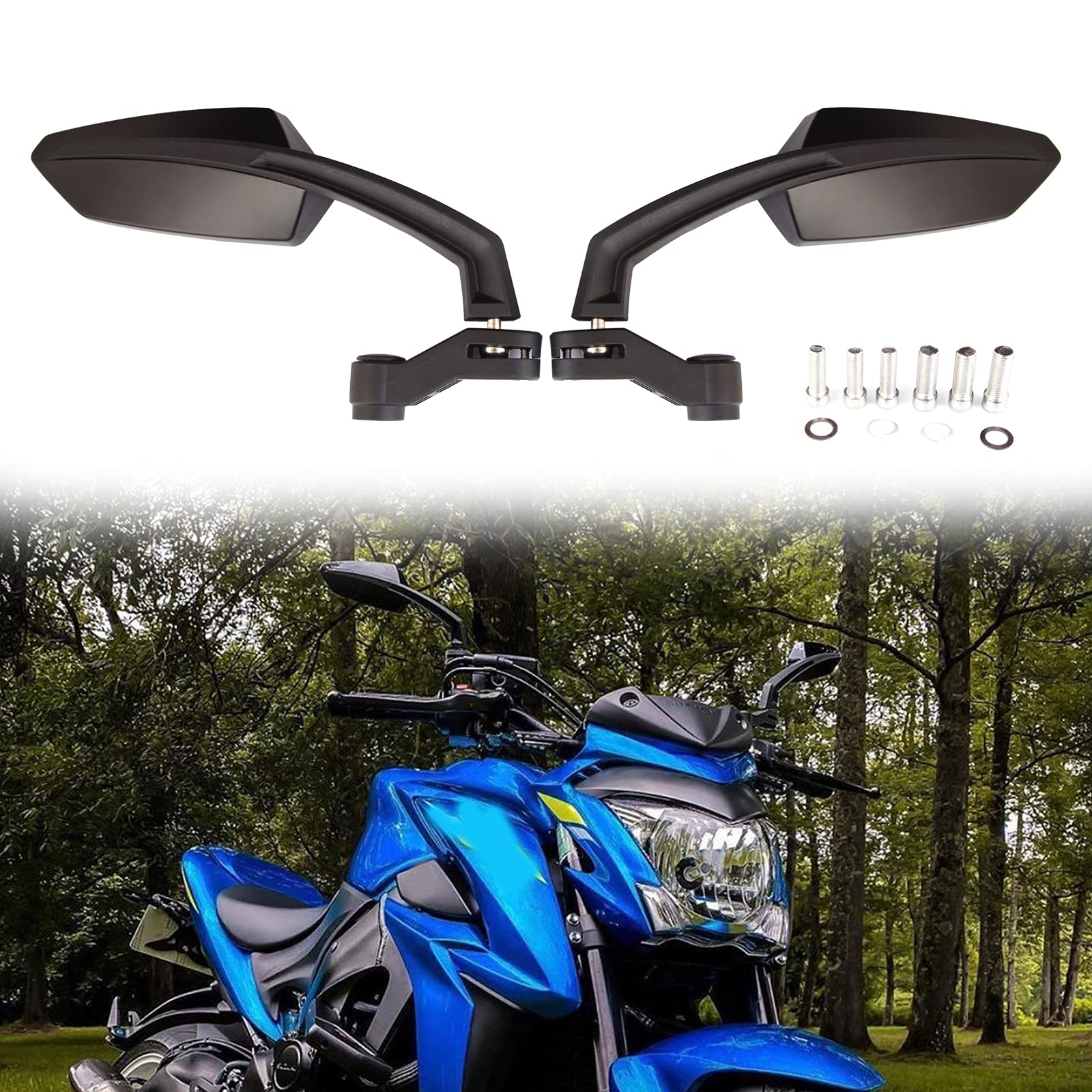 Photo 1 of Black Angled Motorcycle Side Mirrors 8/10mm Compatible with Honda Grom 125 Kawasaki Z125