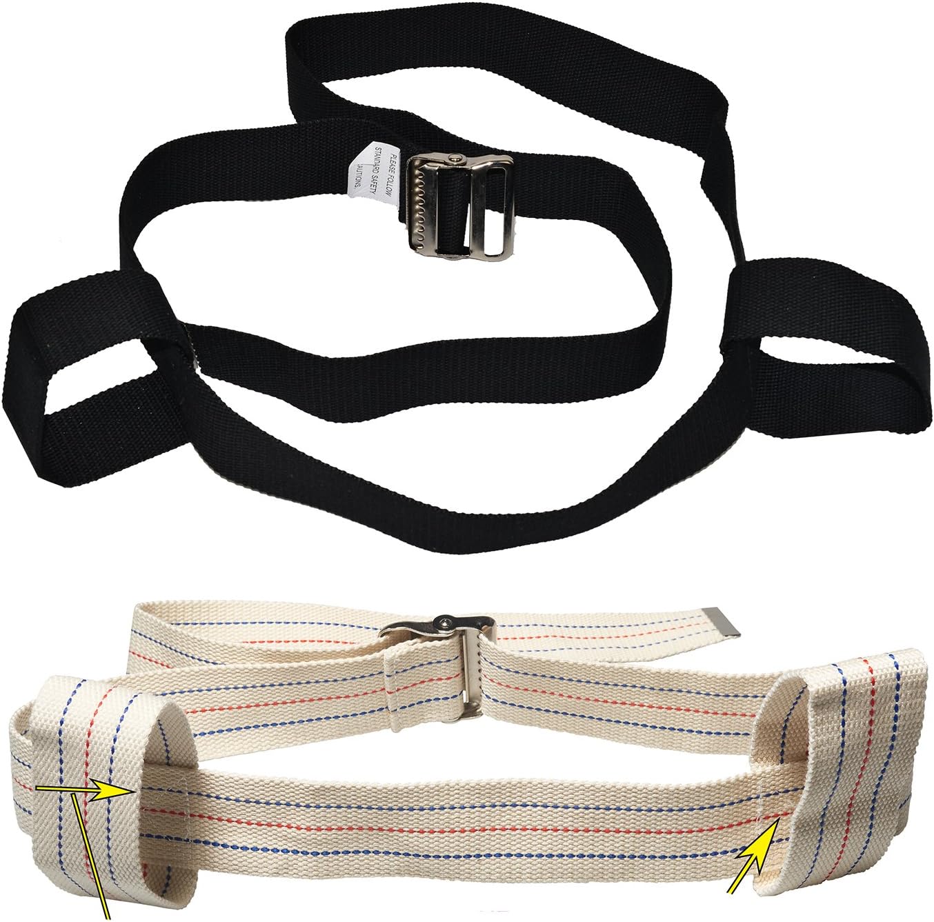 Black 72 inches Physical Therapy Gait Belt with 2 Looped Handles and Metal Buckle.