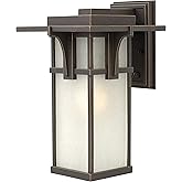 Hinkley Manhattan Single Light Outdoor Wall Mount Lantern, Aluminum, Etched Seedy Glass Panels, Craftsman Style, Oil Rubbed B