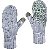 Jökulríki Touchscreen Mittens for Women Sherpa Lined Cold Weather Chunky Cable Knit Mitt