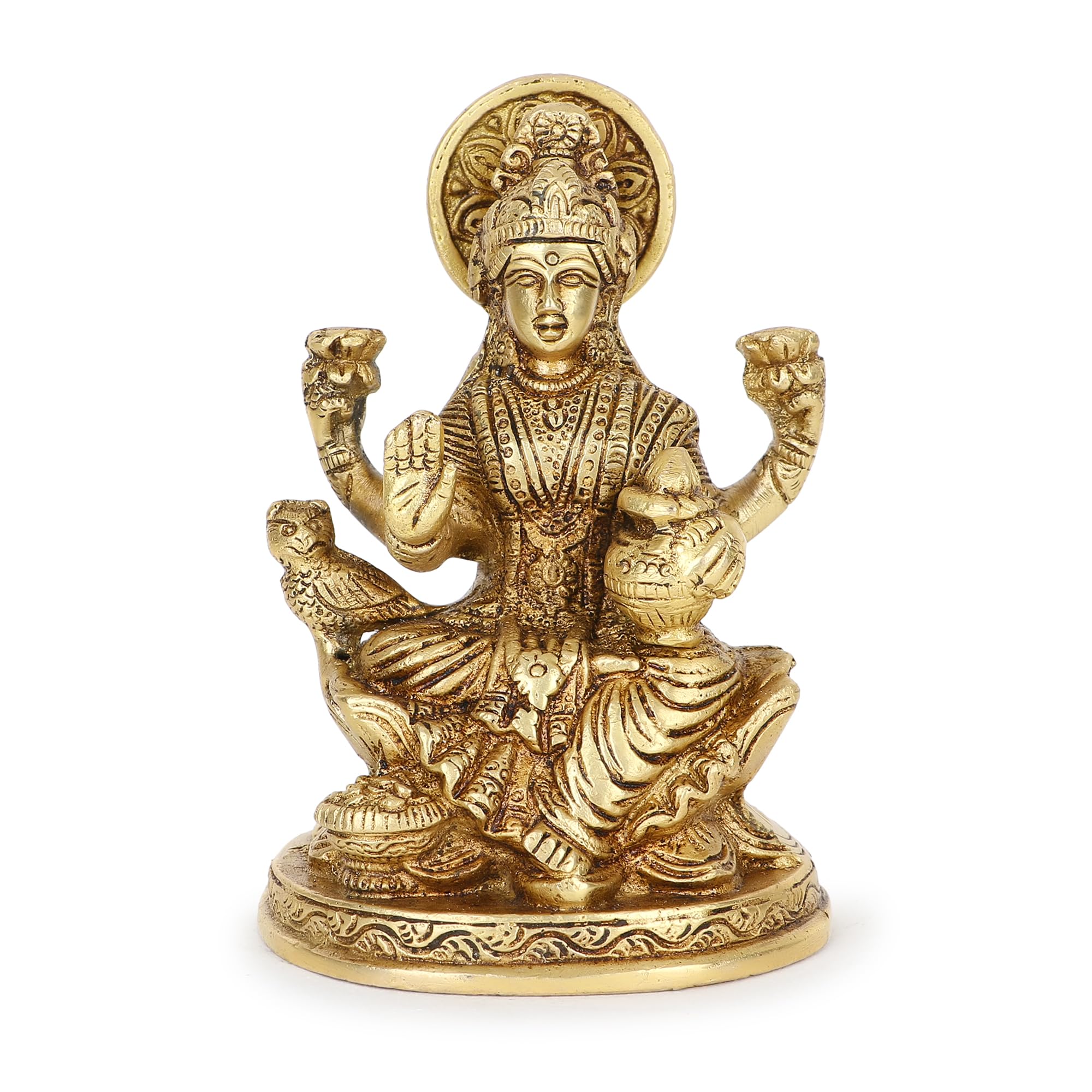 Zap Impex Brass Lakshmi Idol Laxmi Goddess Lakshmi Sitting Statue in Blessing Posture for Puja Temple at Home