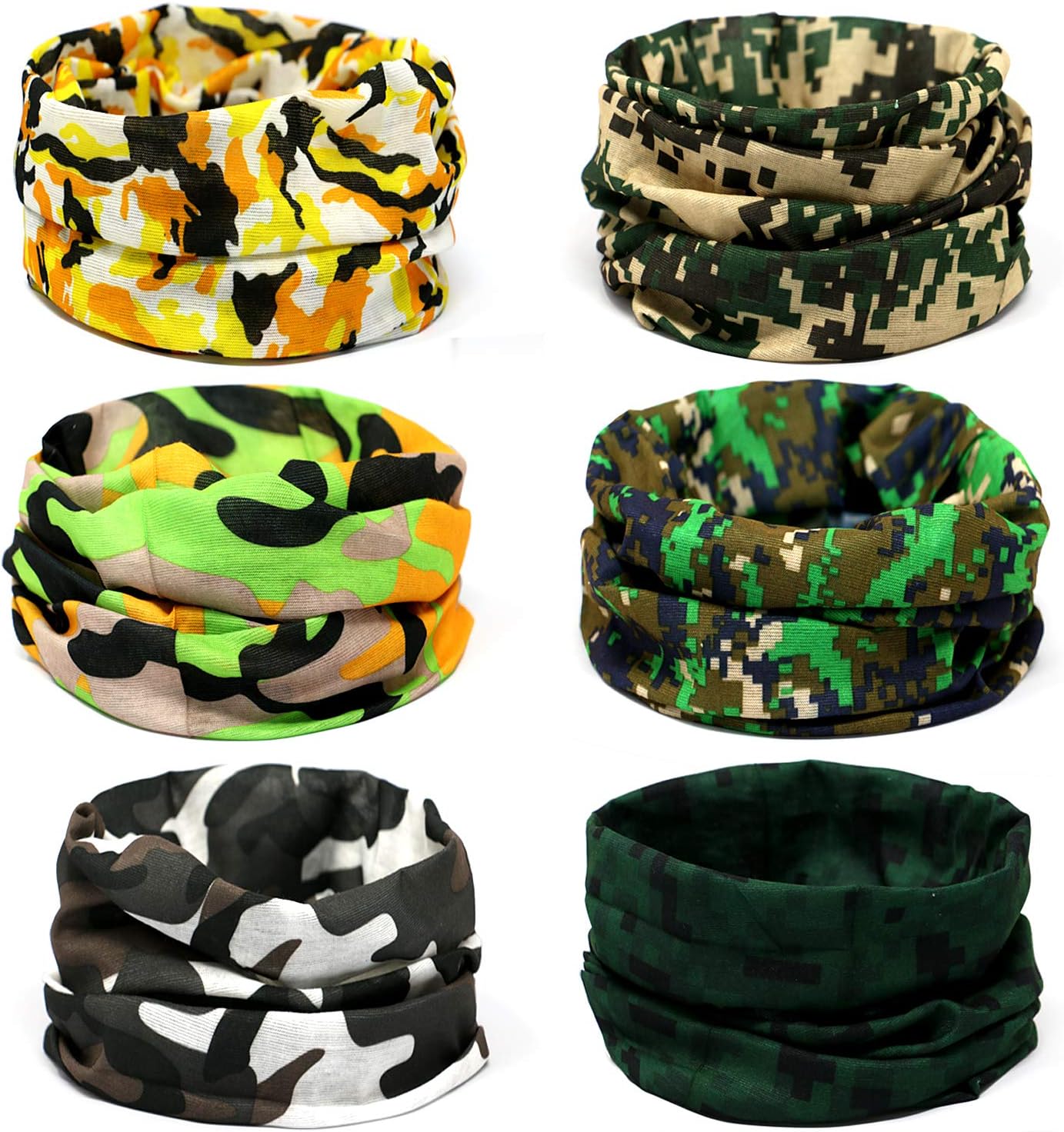 Casibecks 6 PCS Multifunctional Headwear Neck Scarf Bandana Balaclava Headband Neck Gaiter Tube Bandana Stretch Snood for Sports Yoga Running Cycling Hiking Climbing Random Colors