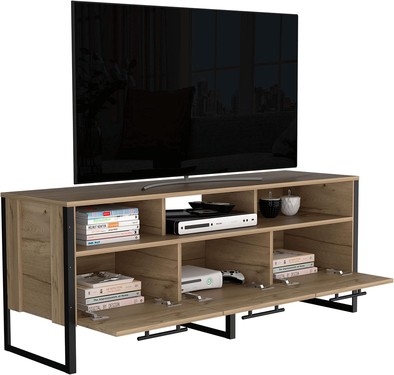 Tv Bottom Racks Home Source Wide Screen TV Rack Unit Black Metal Underframe, Bleached ...