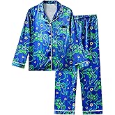 Fiodrimy Boys Pajamas Silky Satin Big Boys PJs Set 2 Piece Sleepwear Button Down Kids Jammies Loungewear Clothes Size 8-14