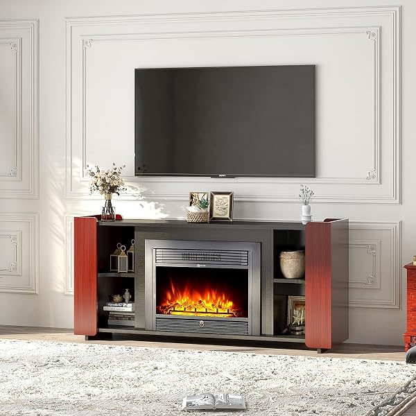Amazon.com: EROMMY 63'' Fireplace TV Stand with 28'' Electric Fireplace  Insert, Entertainment Center with 3 Colors Flame Fireplace Heater, TV  Console for TVs up to 70'' for Living Room, Bedroom, Office, Cherry :