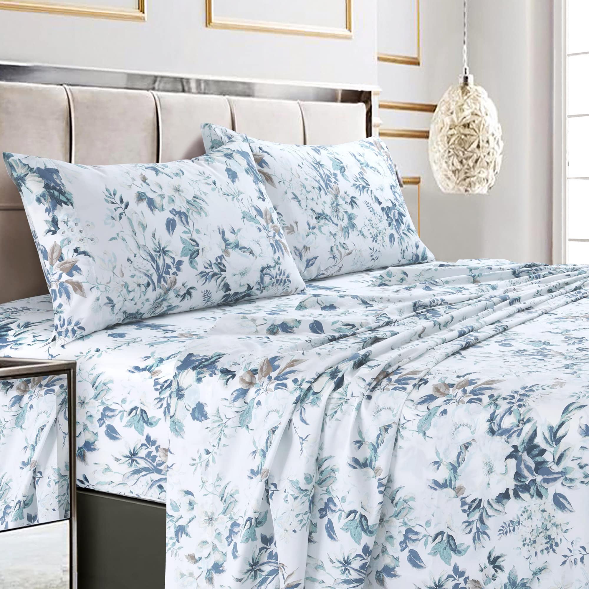 Tribeca Living VERN4PSSFUBL Extra Deep Pocket Sheet Set, Full, Vernazza Blue/Multi