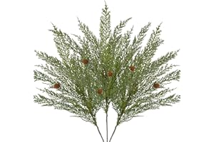 OAIRSE Artificial Christmas Cedar Branches - 3 Pcs 27.5" Faux Cedar Stems Fake Pine Picks Real Touch Faux Greenery Plants Stem with Pine Cones for Vase DIY Garland Wreath Home Indoor Centerpiece Xmas Decor