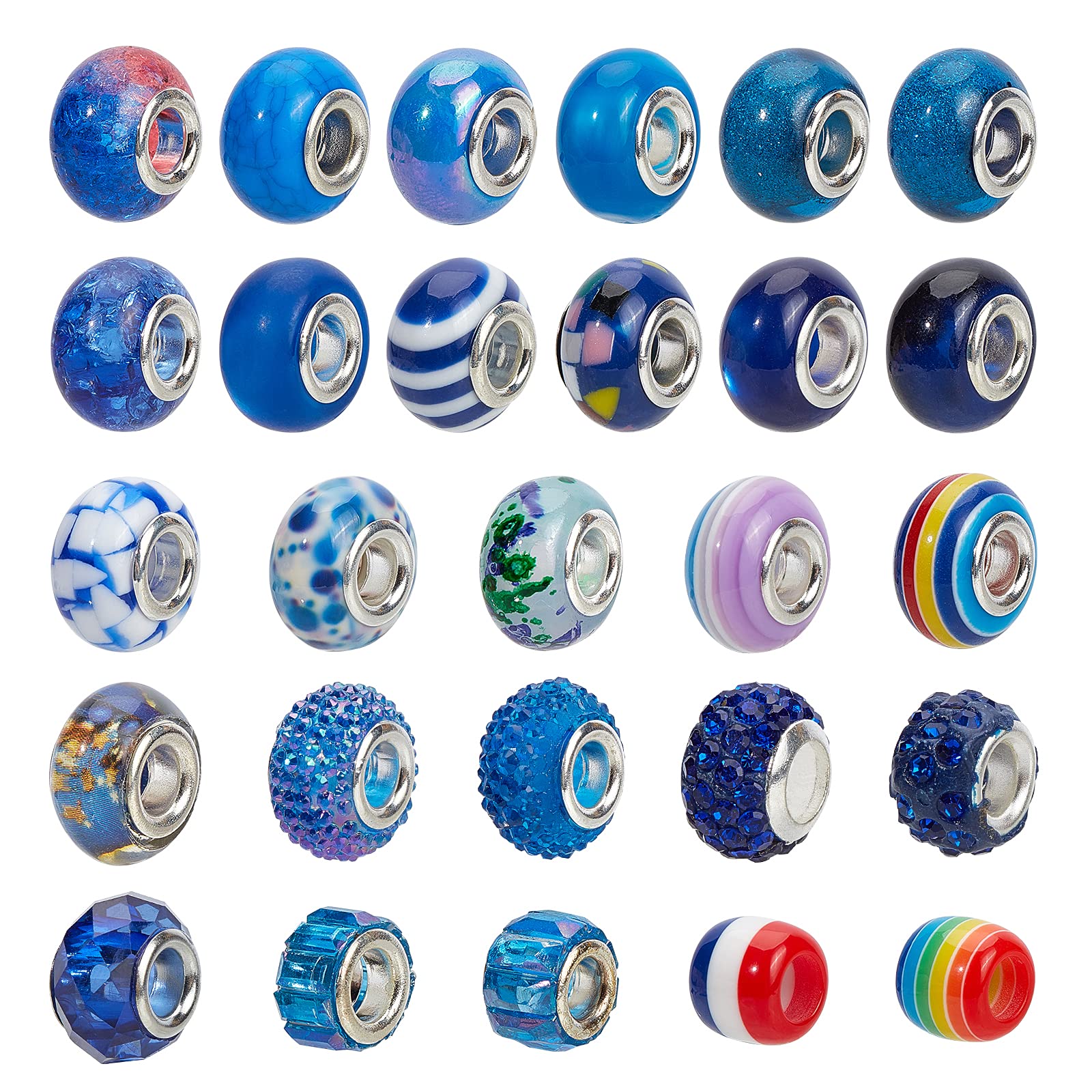 NBEADS 54 Pcs Mixed Style and Colors Rhinestone European Beads, Pave Crystal Clay Large Hole Charms Bead for DIY Crafts Bracelets Necklaces Jewelry Making