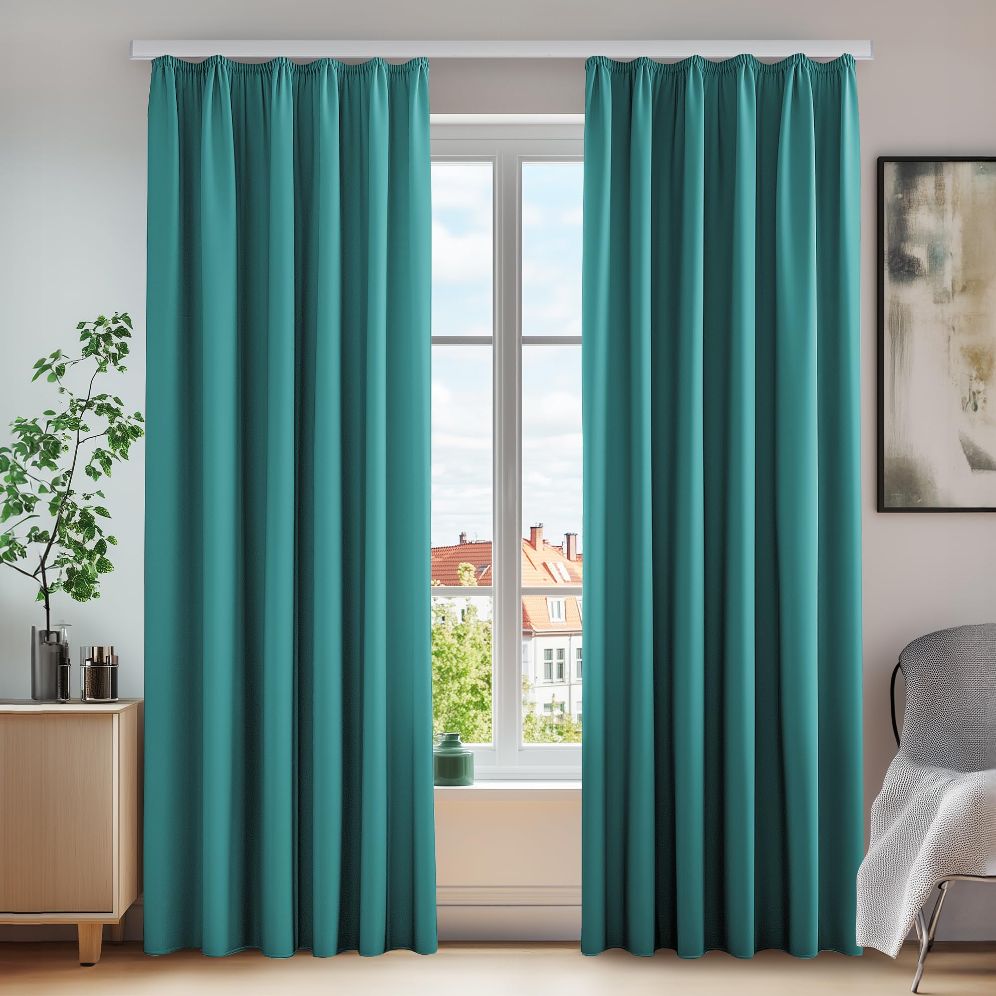 Deconovo Noise Reduction Curtains Thermal Insulated Curtains Pencil Pleat Blackout Curtains for Kids Bedroom W55 x L79 Turquoise One Pair
