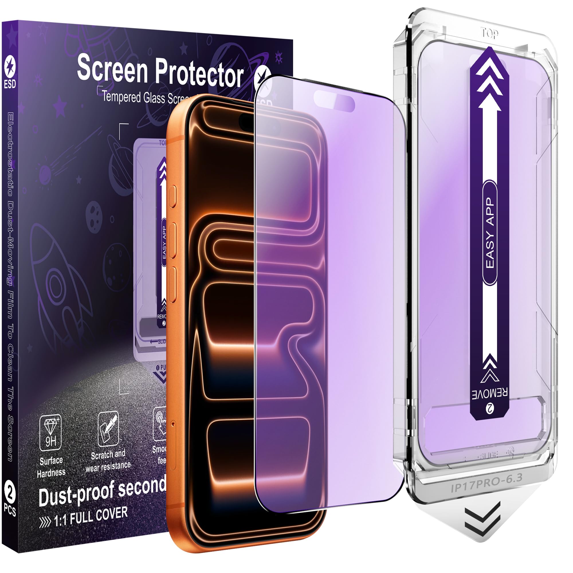 Photo 1 of KUARMOR 2-Pack Matte Screen Protector for iPhone 17 Pro, Anti-Glare, Anti-Blue Light, [Easy to Install], 9H Tempered Glass, Bubble-Free, Shatterproof & Scratch Resistant