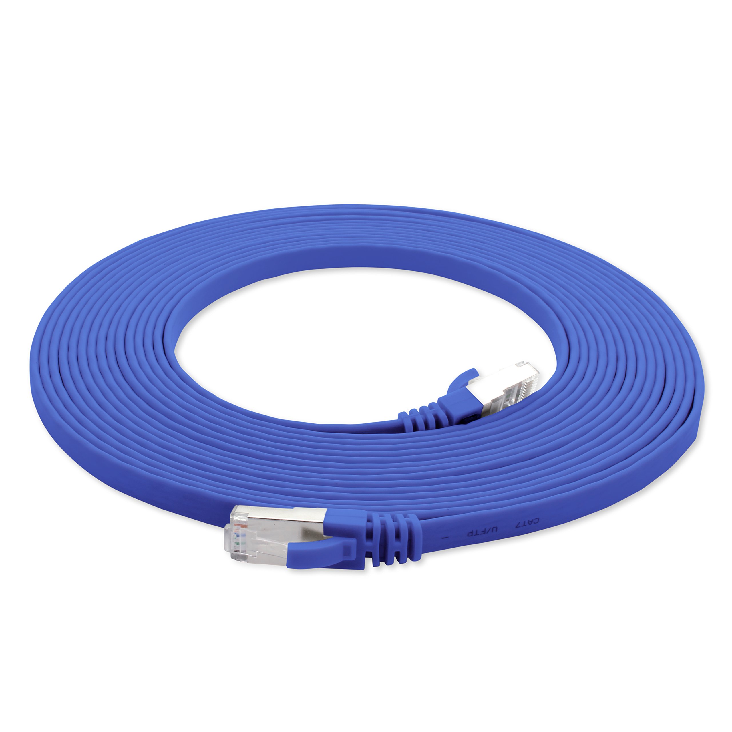 1aTTack.de 5m - blue - 1 piece Cat7 flat cable network cable Cat 7 raw cable Gigabit Lan (10Gbit/s) ribbon cable installation cable patch cable flat slim Rj 45 plug Cat6a