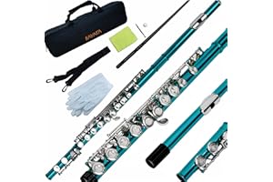 KAYATA Flute - Closed Hole C Flute For Beginners/Student, 16-Key Flutes with Flute Case, Cleaning Kit, Tuning Rod, Nickel Plated Flute (Blue).