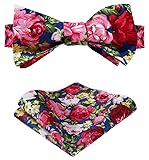 HISDERN Pink Bow Ties for Men Rose Floral Printing