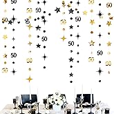 Black Gold 50th Birthday Decorations Number 50 Circle Dot Twinkle Star Garland Metallic Hanging Streamer Banner Backdrop for Women Mens 50 Years Old Birthday Happy 50th Anniversary Party Supplies