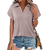 Vivilli Women's Short Sleeve Tops and Blouses Business Casual Collared Tunic Shirt