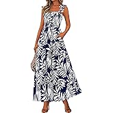 PRETTYGARDEN Womens Summer Dresses Floral Sleeveless Smocked Maxi Dress Boho Spaghetti Strap A Line Flowy Beach Long Sundress