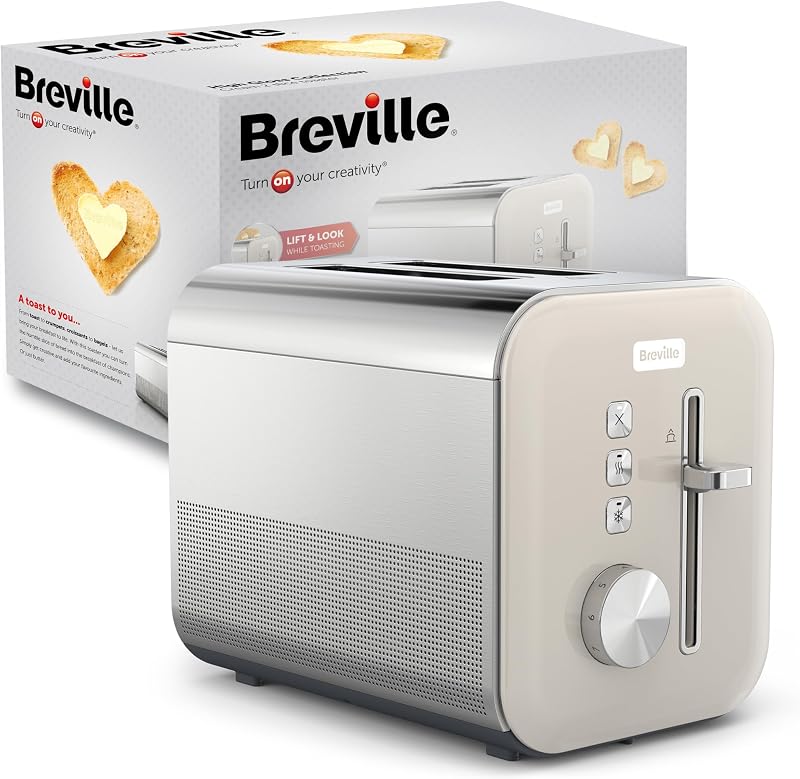 Breville High Gloss 2 Slice Toaster Cream and Stainless Steel VTT967