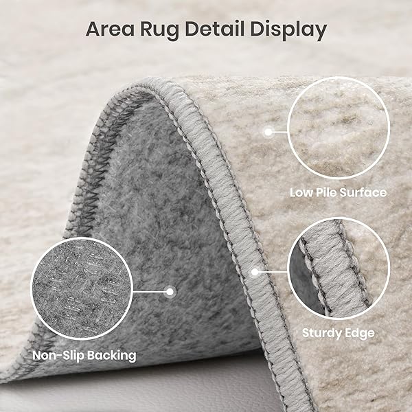 VALENRUG WASHABLE RUGS 5X8 – STAIN RESISTANT 5X8 AREA RUGS FOR LIVING ROOM, NON SLIP BACKING PRINTED RUGS FOR BEDROOM, FOLABLE MACHINE WASHABLE AREA RUG (5’X8′, BEIGE)
