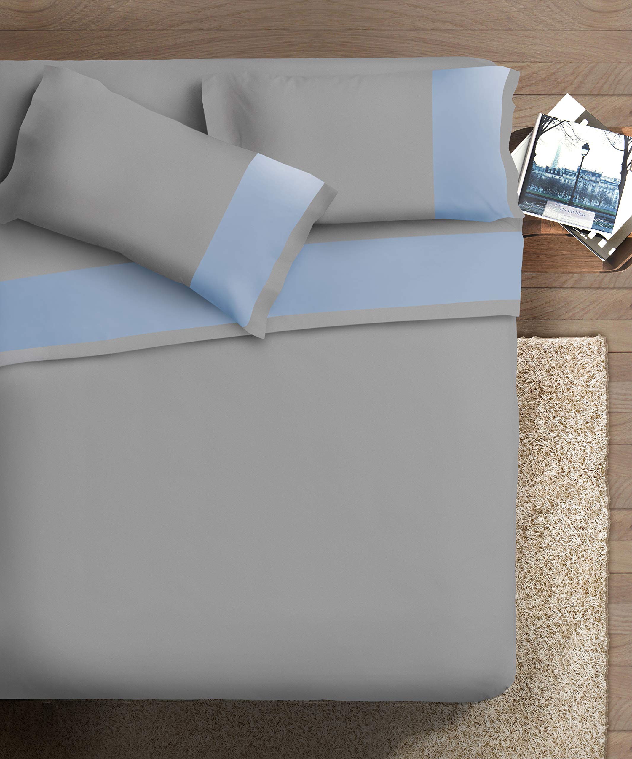 Ipersan Double, Organic Cotton, Light Blue/Grey, Queen-Size Bed