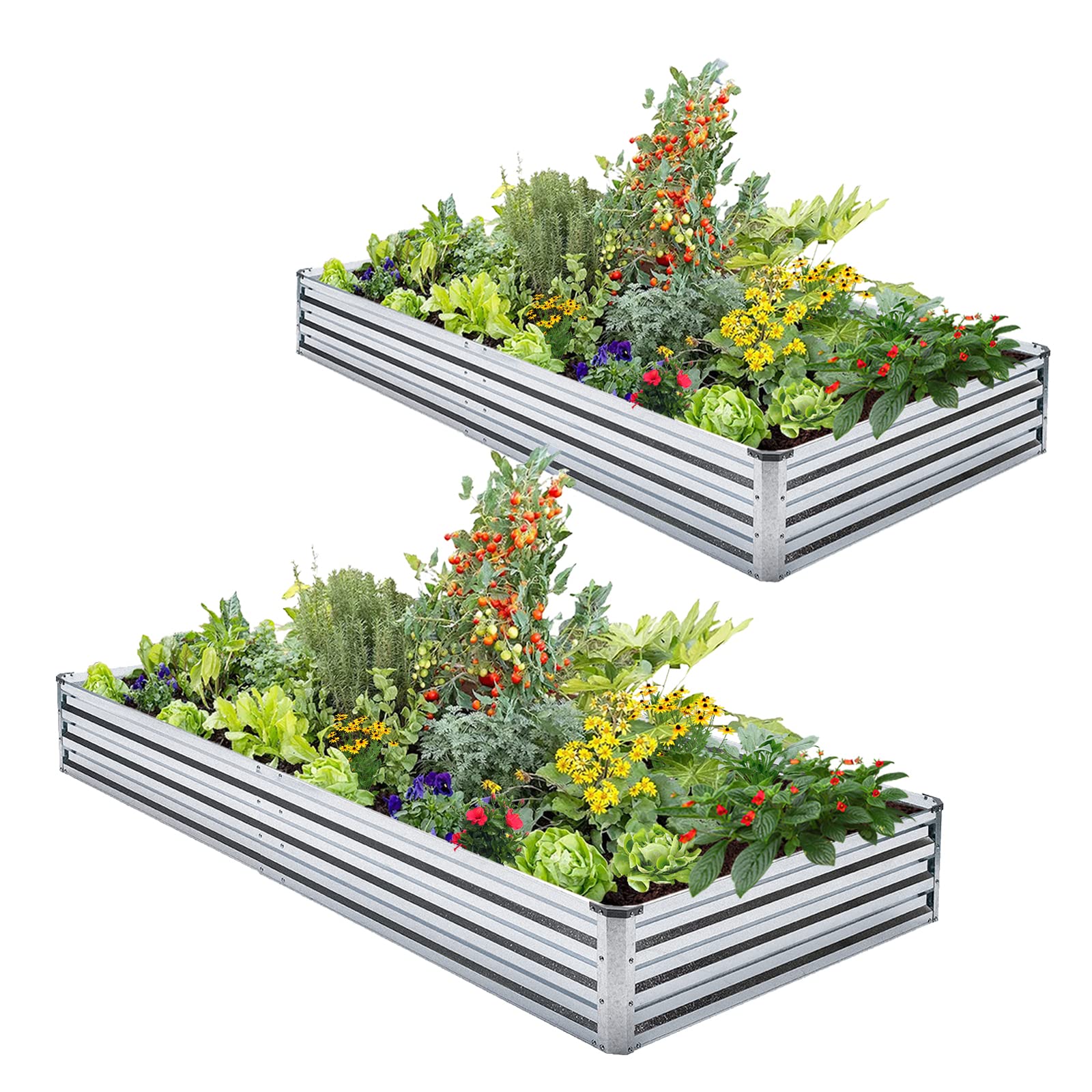 Veezyo Galvanized Raised Garden Bed Kit - Metal Raised Planter 2pcs/Pack 6'x3'x1' for Flowers Plants, Vegetables Herb Image