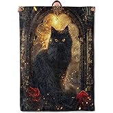 Black Cat Gothic Theme Blanket Gifts for Women Girls, Soft Warm Lightweight Flannel Throw Blankets for Living Room Home Sofa Travel Decor 50" x 60"